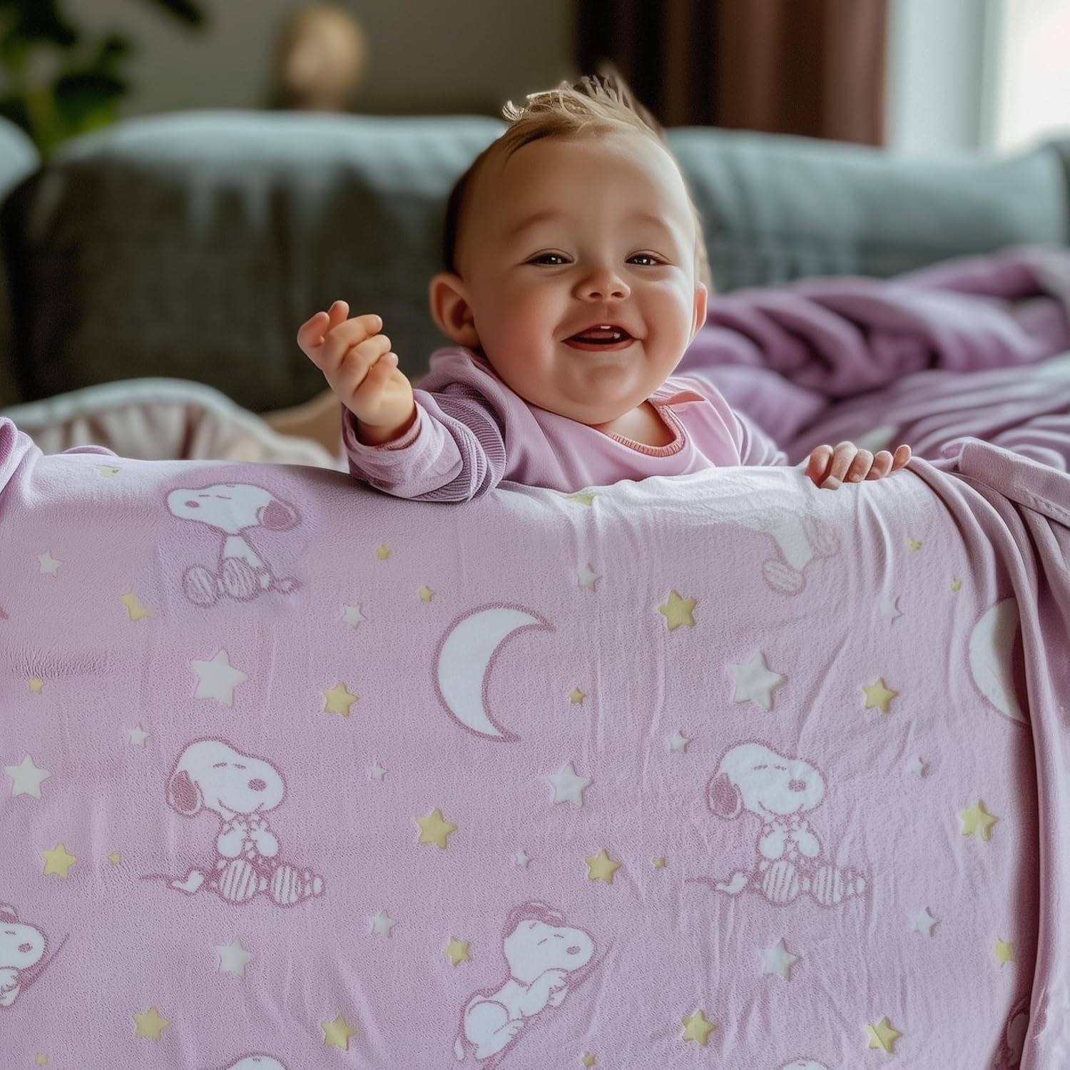 Kanguru Snoopy Glow in the Dark Rose, pătură moale din microfibră pentru canapea care strălucește în întuneric, fleece moale, 130X150 Cm, pătură unică dulce pentru fete, idee de cadou Crăciun Ziua de naștere Femei Paturi si Cuverturi Besuche den Kanguru-Store