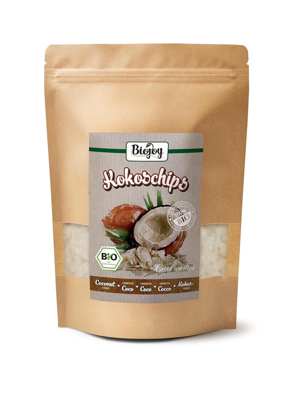 Biojoy chipsuri de nucă de cocos uscată bio (1 kg), neîndulcită și neprăjită Produse deshidratate Naty Shop 250 G