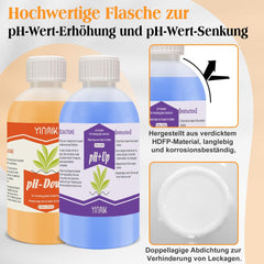 pH-Regulator für Hydrokultur, pH-Up- und pH-Down-Flüssigkeit, pH-Regulatorflüssigkeit zur Senkung oder Erhöhung des pH-Wertes, Premium-Puffer 250 ml, geeignet für alle Hydrokultursysteme (Erde und Wasser)