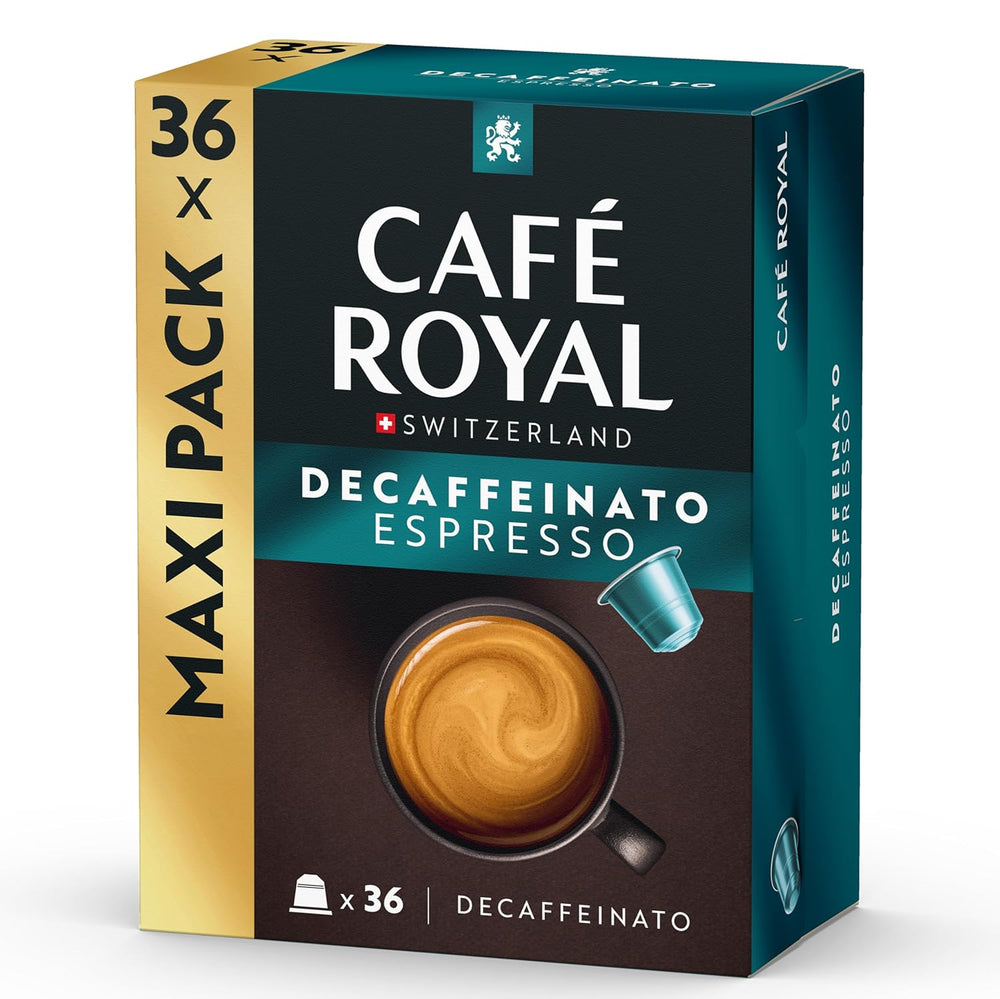 Café Royal Espresso Decaffeinato – Nespresso®-kompatible Kaffeekapseln, 100 % Arabica, Intensität 6/12, Rainforest Alliance, entkoffeiniert, 36 Kapseln