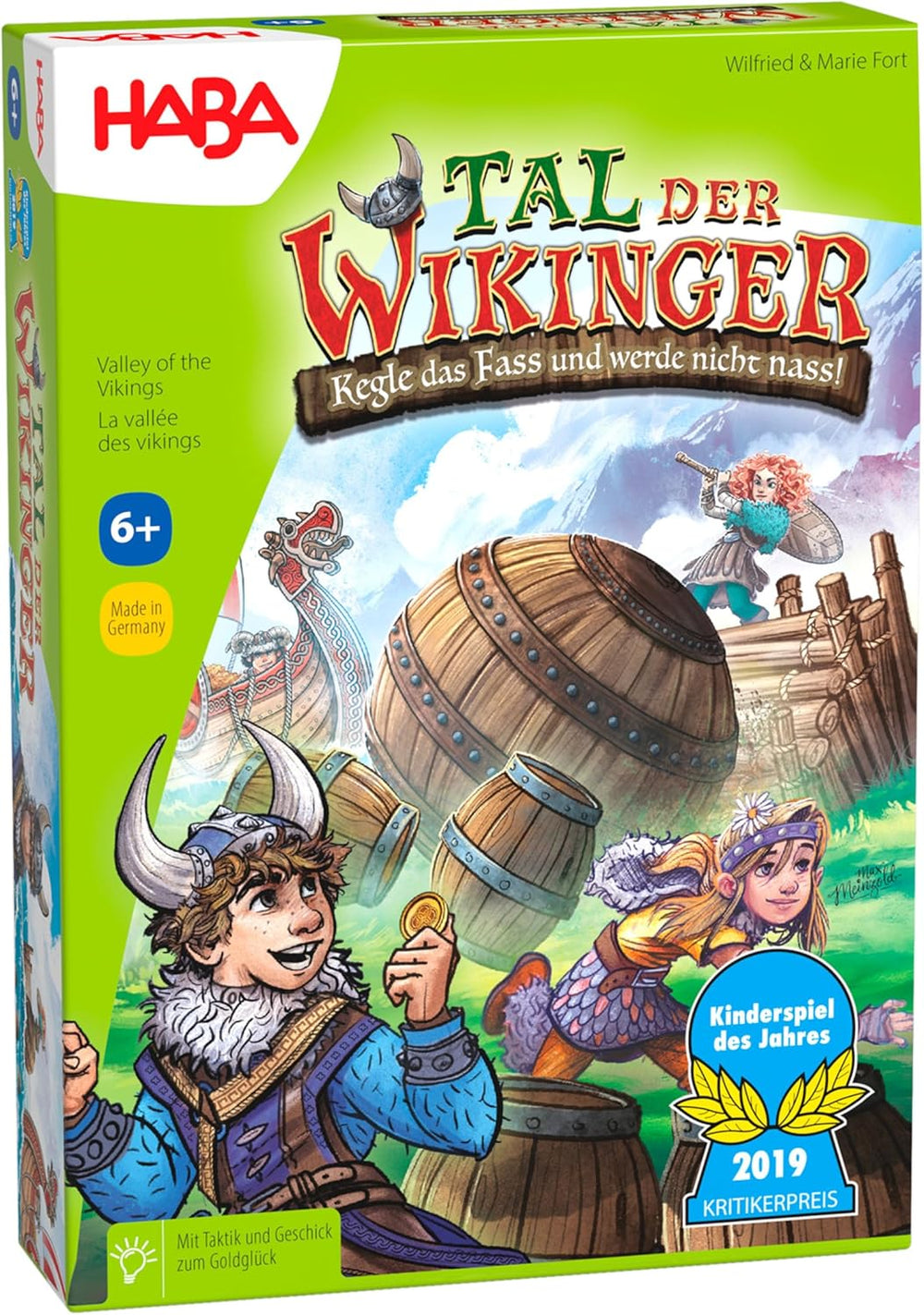 HABA Tal der Wikinger – Schnelles Geschicklichkeitsbrettspiel ab 6 Jahren für 2–4 Spieler – XXL-Spielbrett und 3D-Wikingerschiffe – Fördert Taktik und Mut – 1304697001
