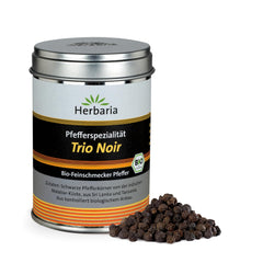 Herbaria Trio Noir bio 75g M-Dose – Bio Pfeffer schwarz ganz – ganze Pfefferbeeren – schwarze Pfeffermischung aus biologischem Anbau von drei verschiedenen Regionen – in nachhaltiger Aromaschutz-Dose