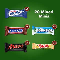 Mini-Mischschokoladen-Großpackung, 20 Mini-Schokoladensnacks (Mars, Snickers, Bounty, Twix, Milky Way), als Süßigkeiten, Schokoladengeschenk, Süßigkeitenbox, 400 g