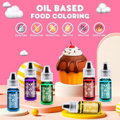 Fettlösliche Schokoladen-Lebensmittelfarbe – 10 Farben, ölbasierte Lebensmittelfarbe für Fondant, Backen, Kuchen, Kekse – Geschmacksneutrale flüssige Lebensmittelfarbe für Kakaobutter, Kuchen, Buttercreme – je 6 ml