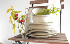 MÄSER 931371 Nottingham Vintage Series Set de veselă pentru 4 persoane, serviciu de cină cu 8 piese, farfurii de cină și farfurii de sumă, aspect retro rotund neregulat, gresie, bej