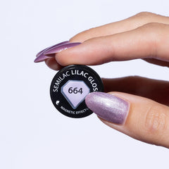 Semilac UV-Nagellack 664 Lilac Gloss 7 ml – Cat-Eye-Effekt, einzigartige Reflexionen mit magnetischem Werkzeug – Gloss Gala Collection