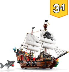 LEGO Creator 3-in-1-Piratenschiff-Set, Spielzeug mit 3 Bauoptionen, Baue eine Piraten-Taverne oder eine Totenkopf-Pirateninsel, enthält 3 Rollenspiel-Abenteuer-Minifiguren 31109 Bausätze Besuchen Sie den LEGO-Store