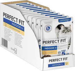 Pliculețe PERFECT FIT™ pentru pisici, pentru interior, cu pui, 12 x 85 g