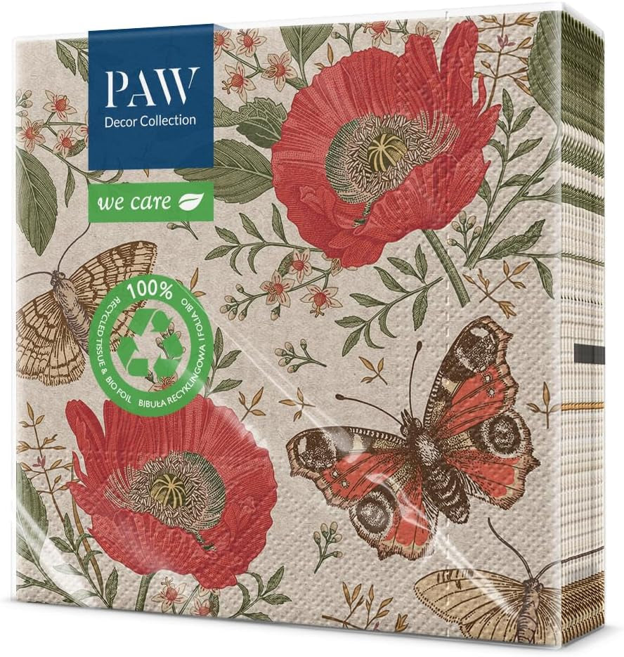 PAW Decor Collection X PAW Decor Collection Cm Șervețele de hârtie cu 3 straturi. 20 de bucăți. Imprimate cu culori pe bază de apă. Decorațiuni de masă. Natură, Hirsc, Paw_022022, căprioară, 33 X 33 Cm (pachet cu 3)