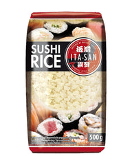 Orez pentru Sushi ITA-SAN, bob rotund, calitate superioară, varietate 100% pură, preparare rapidă și ușoară, vegan, halal, fără gluten (1 x 500 g)