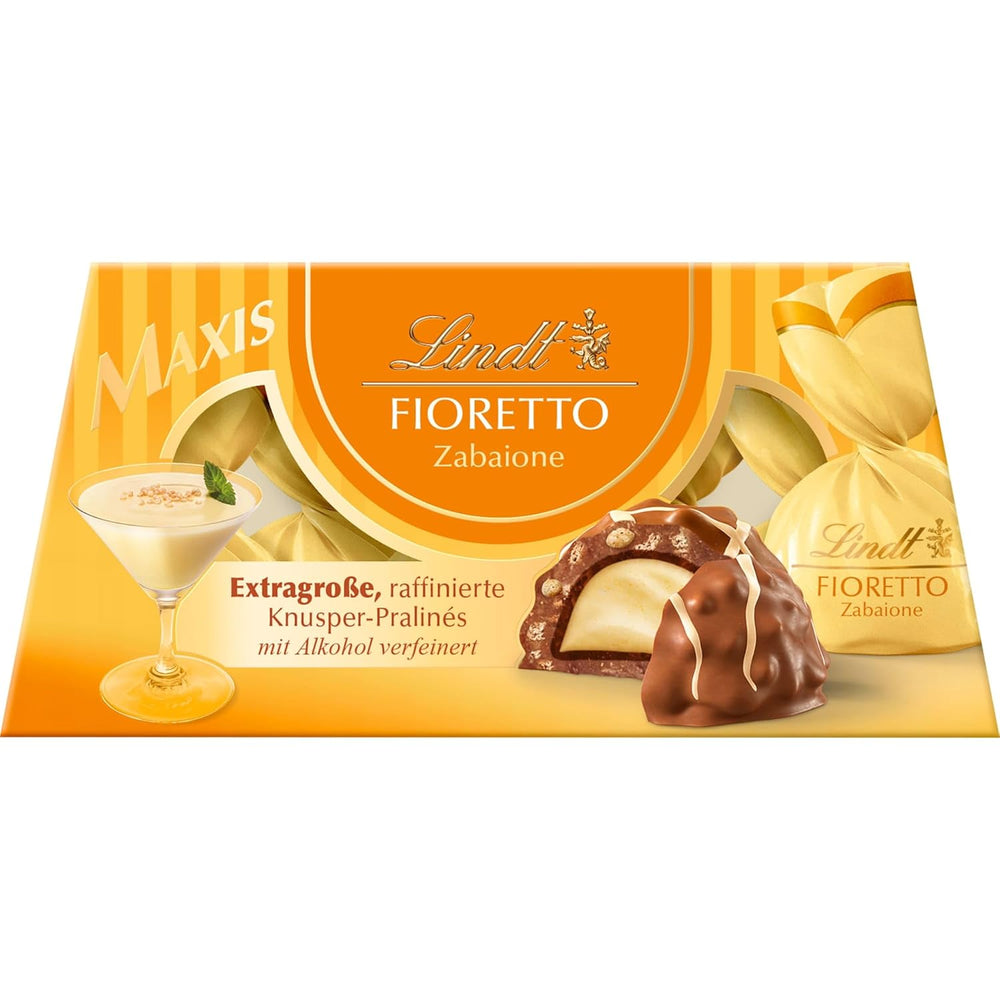 Lindt-Schokolade | FIORETTO Zabaione Geschenkset | 138g | 6 Pralinen aus Vollmilchschokolade mit Zabaione-Trüffelfüllung und knusprigem Topping, alkoholhaltig | Schokoladengeschenk