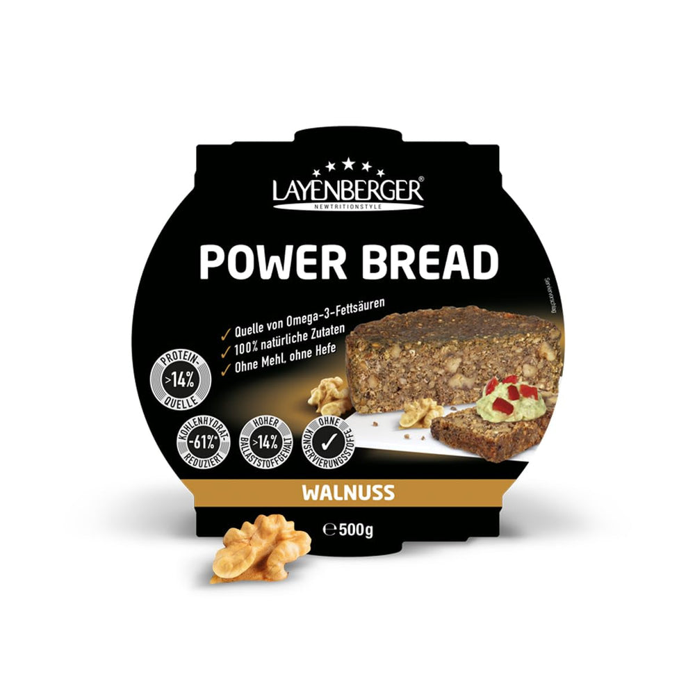 Layenberger Prower Bread Walnut, Eiweiß- und Ballaststoffquelle, Ohne Konservierungsmittel, Ohne Hefe, Ohne Mehl, Mit 14G Protein Pro 100G, (1 X 500G) Mischung zum Backen und Kochen Naty Shop 500 G (1Er Pack) Walnuss