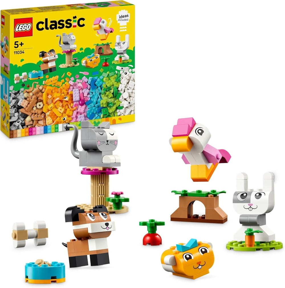 LEGO Classic Kreativtiere, bunte Steine, Boxbau-Tierfiguren, Hund, Katze, Kaninchen, Hamster und Vogel, Bauspielzeug für Jungen und Mädchen ab 5 Jahren, 11034, Bausets. Besuchen Sie den LEGO-Store