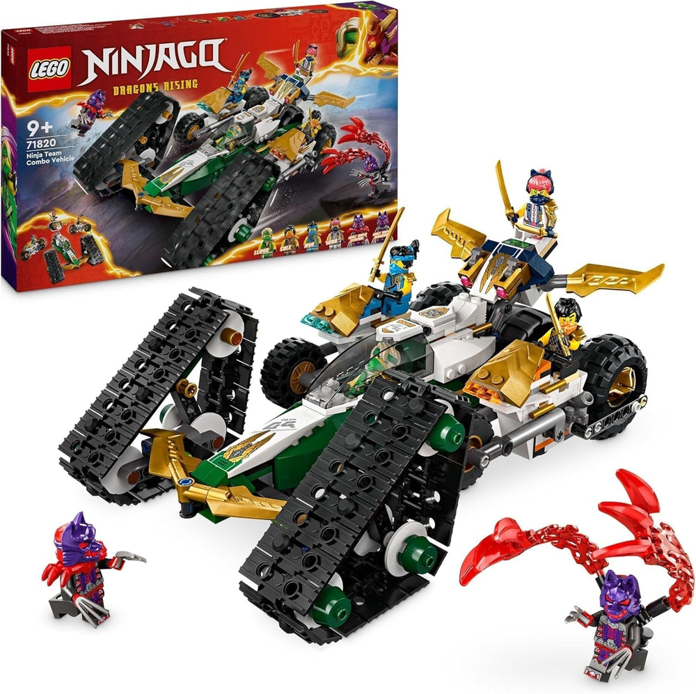 LEGO NINJAGO Ninja Team Combi Caterpillar 4-in-1-Set mit Segelflugzeug, Rennwagen und 2 Motorrädern und 6 Minifiguren Geschenk für Jungen und Mädchen Ninja-Spielzeug 71820 Bausets Besuche den LEGO-Store Standardtitel