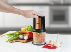 Bestron Elektrischer Multi-Zerkleinerer, Universalzerkleinerer Mit Zwei Schneidemessern & 500Ml Kapazität, Große Pulstaste, 400 Watt, Farbe: Kupfer Kitchen Naty Shop