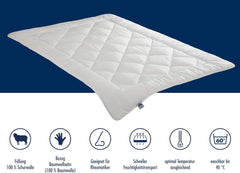 Irisette Merino Ganzjahresdecke – Hergestellt in Deutschland – Übergangsdecke aus Schurwolle, 135 x 200 cm, Weiß, Öko-Tex-zertifizierte Steppdecken und Quilts Naty Shop