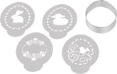 Dr. Oetker Ei-Ausstecher inkl. 4 Deko-Schablonen aus der Serie „Goldiges Ostern“, Keks- und Plätzchenform (Farbe: Silber, Weiß), Menge: 1 x 5er Set