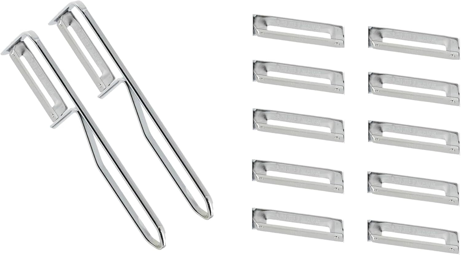 Peeler universal Fackelmann, lamă din oțel inoxidabil Peeler Naty Shop Peeler economic Set 2 bucăți ( include 10 lame de rezervă )