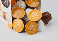 NESCAFÉ Dolce Gusto Latte Macchiato Vorratsbox 90 Kaffeekapseln & Flat White, 48 Kaffeekapseln, Arabica und Robusta Bohnen