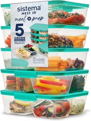 Sistema Nest IT containere pentru depozitarea alimentelor Meal Prep Boxes | 1,9 litri containere de depozitare etanșe cu TREI compartimente și capace | BPA-Free | Verde | 5 bucăți Cutii depozitare alimente Naty Shop 5 X 1,9 LITRI