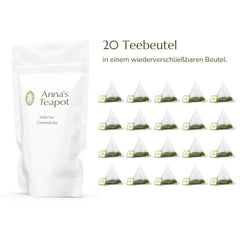 Ceai verde organic Genmaicha Anna'S Teapot - Ceai verde japonez în pliculețe cu orez brun prăjit și Matcha - 20 pliculețe piramidale în pungă resigilabilă