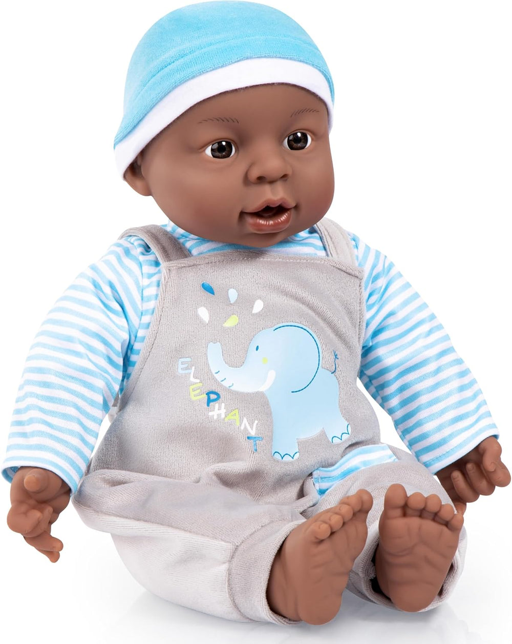 Bayer Design 94001AH Păpușă interactivă pentru bebeluși, băiat, vorbitoare, corp moale, 40 cm, piele închisă la culoare, albastru