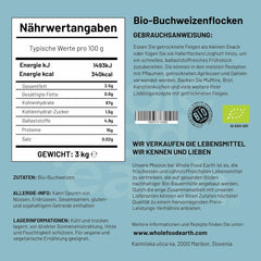 Wholefood Earth Bio-Buchweizenflocken – 3 kg | Roh | GVO-frei | Vegan | Ballaststoffquelle | Bio-zertifiziert