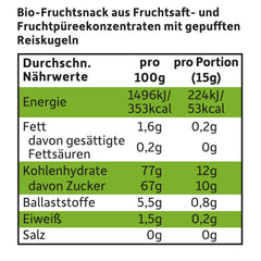 FRECHE FREUNDE Jeleuri organice cu fructe, măr, zmeură și acadele de orez, gustare dulce-fructată pentru copii, fără gluten, vegană, pachet de 20 (20 x 30g)