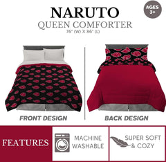 Franco Naruto Anime Akatsuki-Muster, weiche Mikrofaser-Bettwäsche, Bettdecke, Queen-Size-Bett, (offizielles Naruto-Produkt). Bettdecken und Steppdecken von Naty Shop