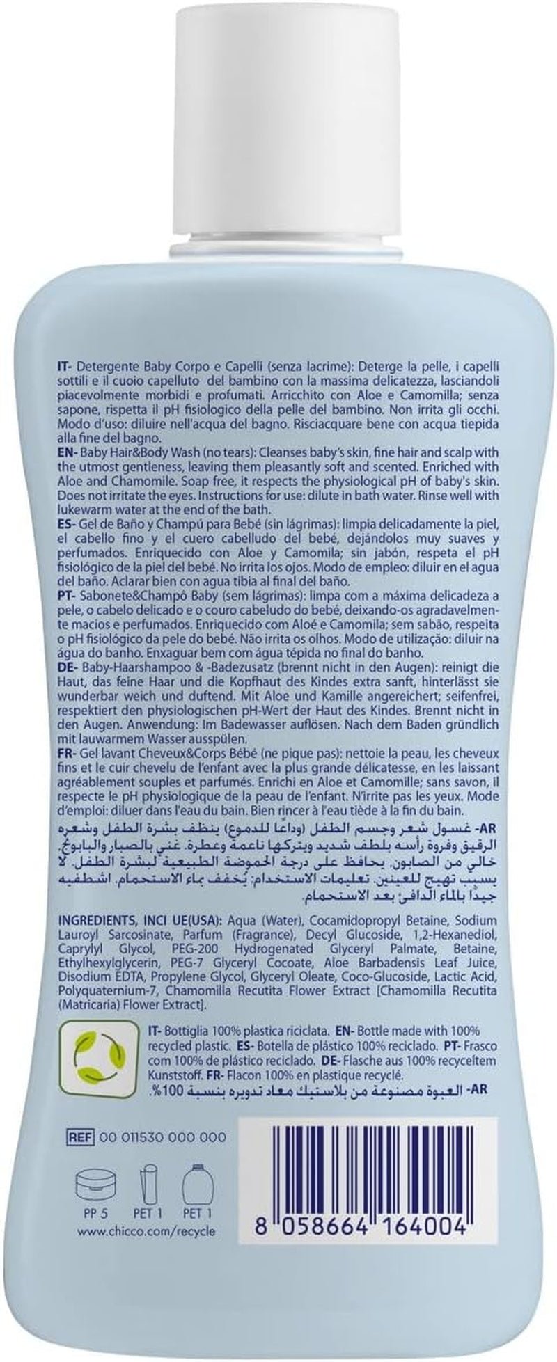 CHICCO NATURAL SENSATION - SET 2: 1 ȘAMPON ȘI BAIE - FĂRĂ USCARE 200 ML, 1 CREMĂ DE SCHIMBARE 4ÎN1 100 ML Copii - Baie si Skincare Naty Shop