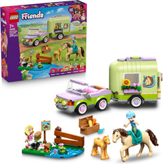 LEGO Friends Pferd und Fohlen mit Pferdeanhänger – Pferde Spieleset mit Pflegezubehör, 4 Tierfiguren, Auto & 2 Mini Puppen – Geschenkeidee zum Geburtstag für Mädchen ab 7 Jahren – 42695
