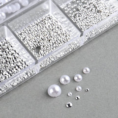 GZSY Nail Art Strasssteine Nagel Perlen Weiß 12Raster Nagel Charms Nageldesign Zubehör Perle Nail Art
