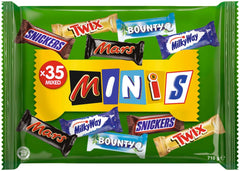 Mini-Mischschokoladen-Großpackung, Schokolade, 35 Mini-Schokoladensnacks (Mars, Snickers, Bounty, Twix, Milky Way) als Süßigkeiten, Schokoladengeschenk, Bonbonbox (710 g)