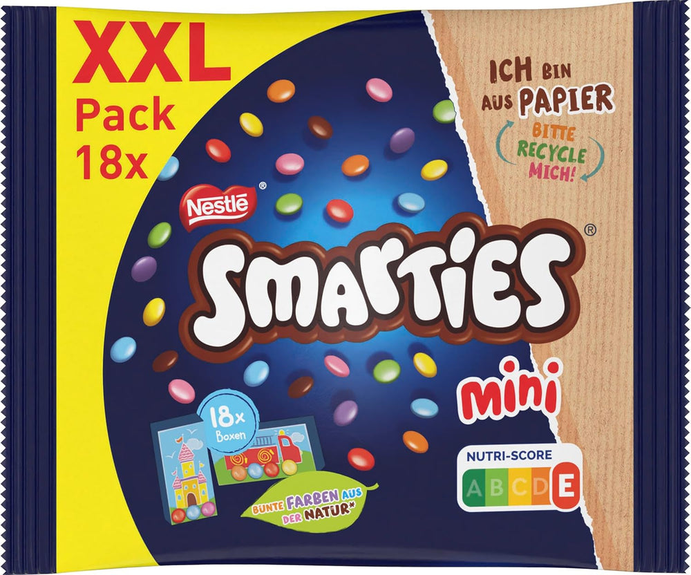 Nestlé SMARTIES Mini XXL, Farbige Schokoladenstückchen, 259 Gramm Pralinen Naty Shop