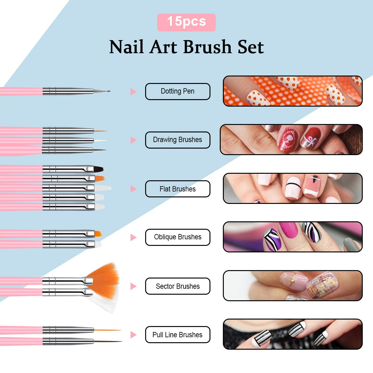 URAQT 20 Stück Nagel Pinsel Set, Nageldesign-Stifte Brush, Acryl Nagel Kunst Pinsel, Nagelbürste Professionell Malerei Pen Für Gelnägel Uv-Gel Nageldesign Nail Art