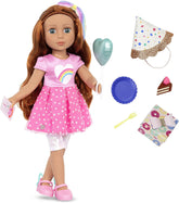 Glitter Girls - Cicely - 36 cm Geburtstagspuppe - Regenbogen Herz Kleid, Geburtstag Hut, Kuchen, Ballon - Poseable Arme & Beine - Rote Haare und grüne Augen - 3 Jahre +