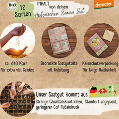 Bio-Gemüsesamen-Set – 12 Sorten Demeter-Gemüsesamen | Seltene und familiäre Gemüsesamen, alle frei bestäubt | Familiengemüsesorten für Balkone, Hochbeete, Gärten und Geschenke | Liebespflanzen