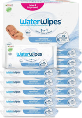 WaterWipes Sensitive+ Feuchttücher für Neugeborene und Babys, 720 Stück (12er-Pack), 3-in-1-Reinigung, Pflege, Schutz, 99,9 % Wasser, parfümfrei
