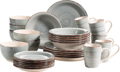 MÄSER 931612 Bel Tempo II 30-Teiliges Vintage Geschirr Set Für 6 Personen, Handbemaltes Keramik Kombiservice in Blau, Steingut, Rauchblau Seturi vesela masa Naty Shop Rauchblau