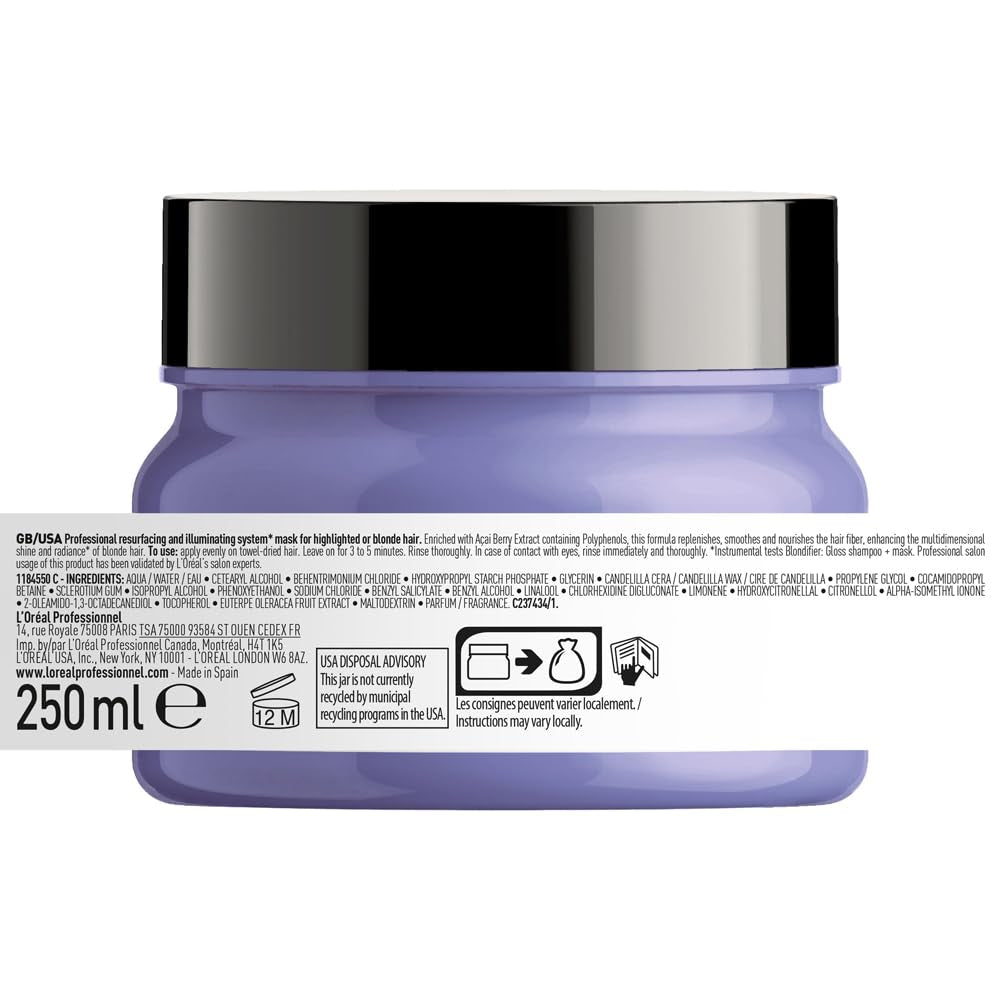 L'Oréal Professionnel | Mască hrănitoare pentru păr blond și decolorat, extract de fructe de Açai, Serie Expert, mască blondă Masca de par Naty Shop