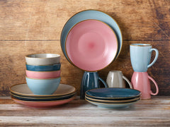 CreaTable, 22506, seria COSY DAY, set de veselă cu 16 piese pentru 4 persoane, serviciu combinat din gresie, potrivit pentru mașina de spălat vase și cuptorul cu microunde, producție de calitate