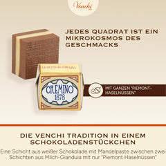 Venchi - Cremini 1878 - Dreischichtige Schokolade mit Gianduja mit Milch und Mandelpaste, „Piemonteser Haselnüsse g.g.A.“, 1 kg, glutenfrei, ohne Farbstoffe und ohne Konservierungsstoffe