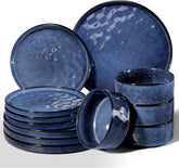 Set de veselă Homikit, set de veselă cu 12 piese pentru 4 persoane, serviciu de cină combinat cu farfurii, farfurii de desert și boluri pentru cereale, potrivit pentru cuptorul cu microunde și mașina de spălat vase, albastru elegant