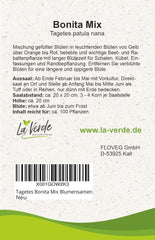La Verde MEIN GARTEN UND ICH. Tagetes Bonita Blumensamen mischen für ca. 100 Pflanzen, langblühende Ringelblumen, gefüllte Blüten, gentechnikfreie Samen