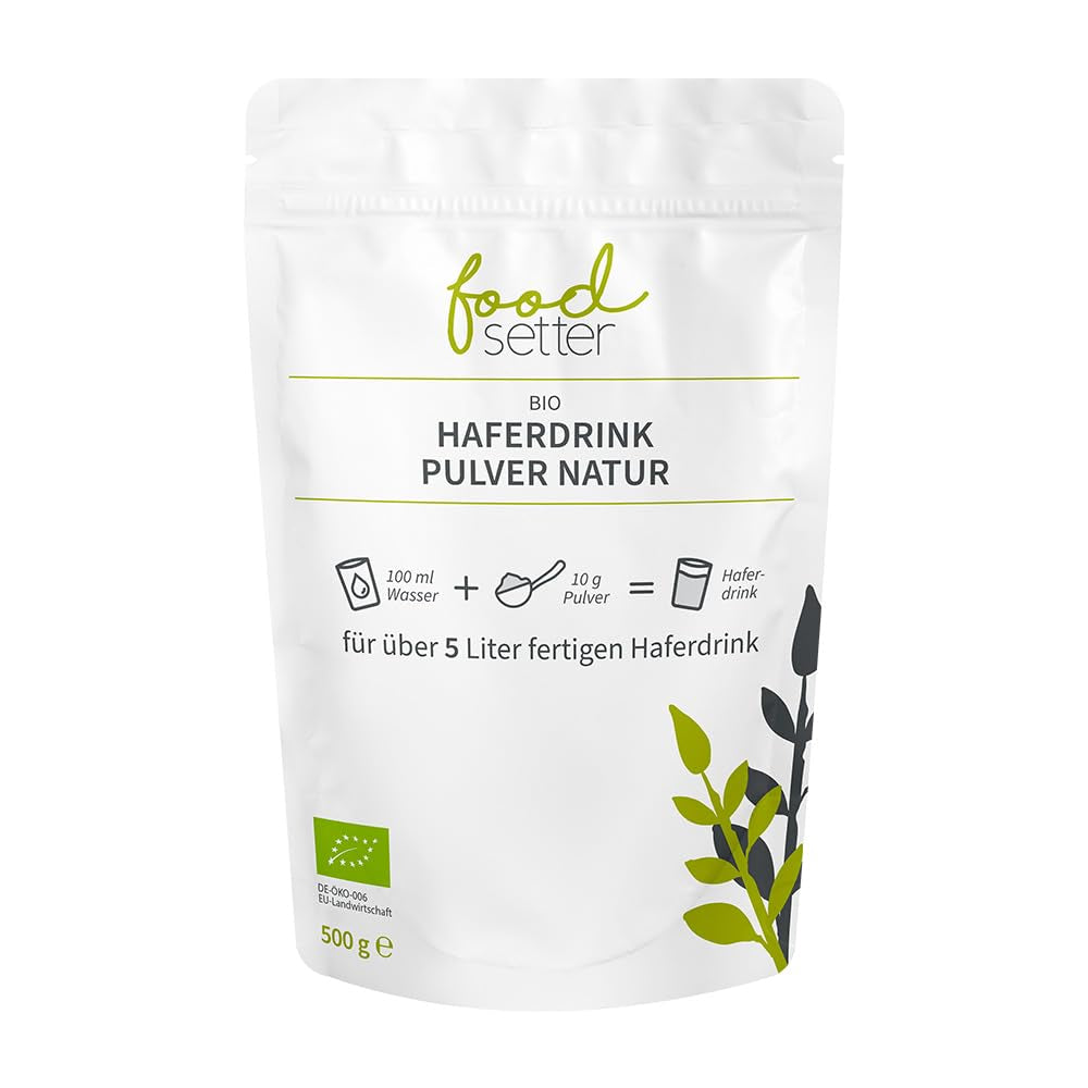 foodsetter Bio Haferdrink Pulver | 500g Beutel | Haferpulver | Instant-Haferpulver | Bio-Qualität | Vegan | Glutenfrei | Ohne Zuckerzusatz | 0,5 kg