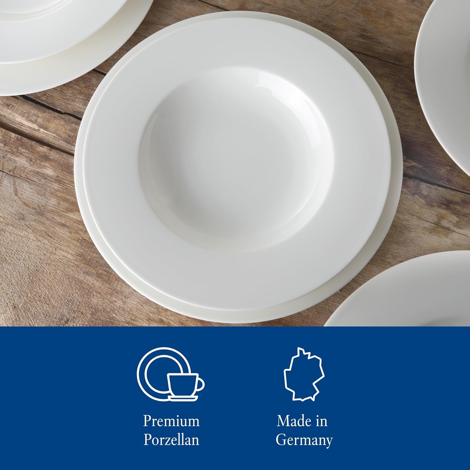 Vivo by Villeroy & Boch Basic White Tafelservice 12 Teilig Weiß, Teller Set, Weißes Geschirr, Geschirrset 6 Personen, Essservice, Speiseteller, Suppenteller, Spülmaschinenfest, Premium Porzellan Seturi vesela masa Naty Shop