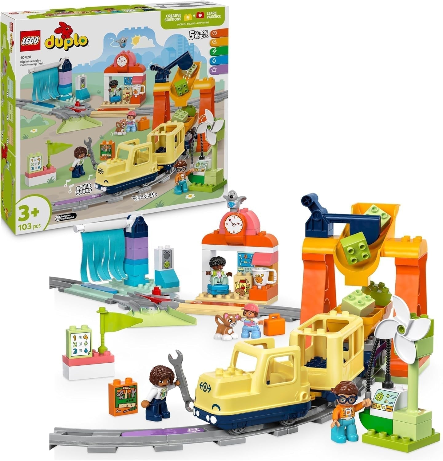 LEGO DUPLO Town Large Interactive Railway, jucărie de construcție pentru copii mici de la 3 ani, locomotivă Push & Go cu lumini și sunete, piese pentru șine, jucărie educativă pentru preșcolari 10428 Seturi de constructie Besuche den LEGO-Store Titlu implicit