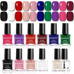 JODSONE 12-teiliges Nagellack-Set, 10 Farben, Kombination aus 2 Unterlacken und Überlack, schnell trocknender Nagellack für Amateure und Anfänger