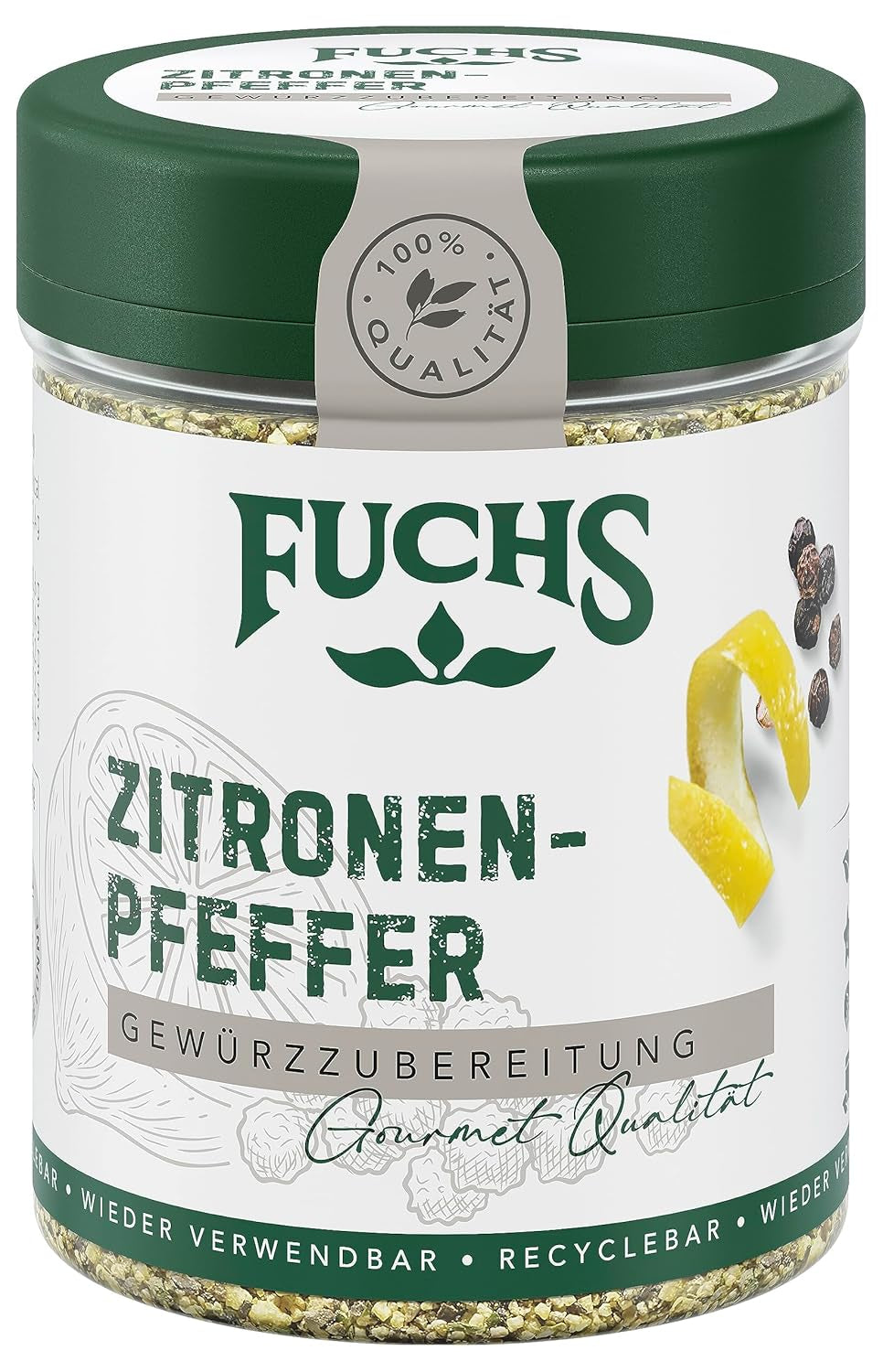 Fuchs Gewürze - Citronenpfeffer Gewürz - Gewürzzubereitung für Lachs, Zander und Kabeljau - natürliche Zutaten - 75 g in wiederverwendbarer, recyclebarer Dose