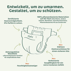 Naty BioEmbrace Babywindeln, Größe 3 (4–9 kg) | 100 % pflanzliche Materialien, sanft zur Haut | Atmungsaktive Weichheit, dermatologisch getestet, hervorragende Absorption | 100 Stk.